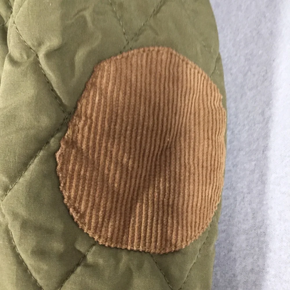 Perry Ellis Boy Quilted Hooded Jacket Olive Green Toggle Coat 24M Elbow Patches